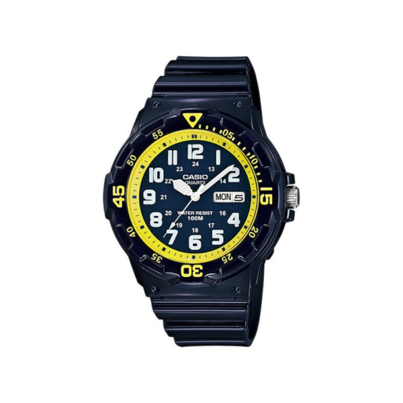 Casio MRW-200HC-2B – tamnoplavi sa žutim detaljima, dan/datum