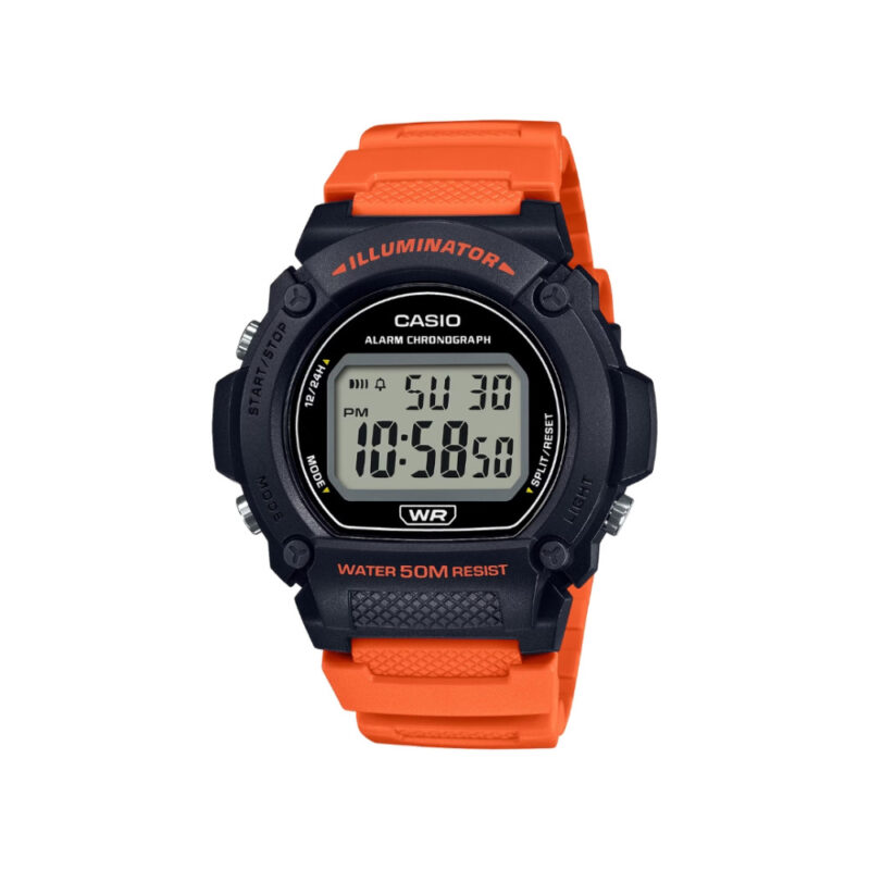 Casio W-219H-4A – digitalni dečiji sat sa narandžastom narukvicom